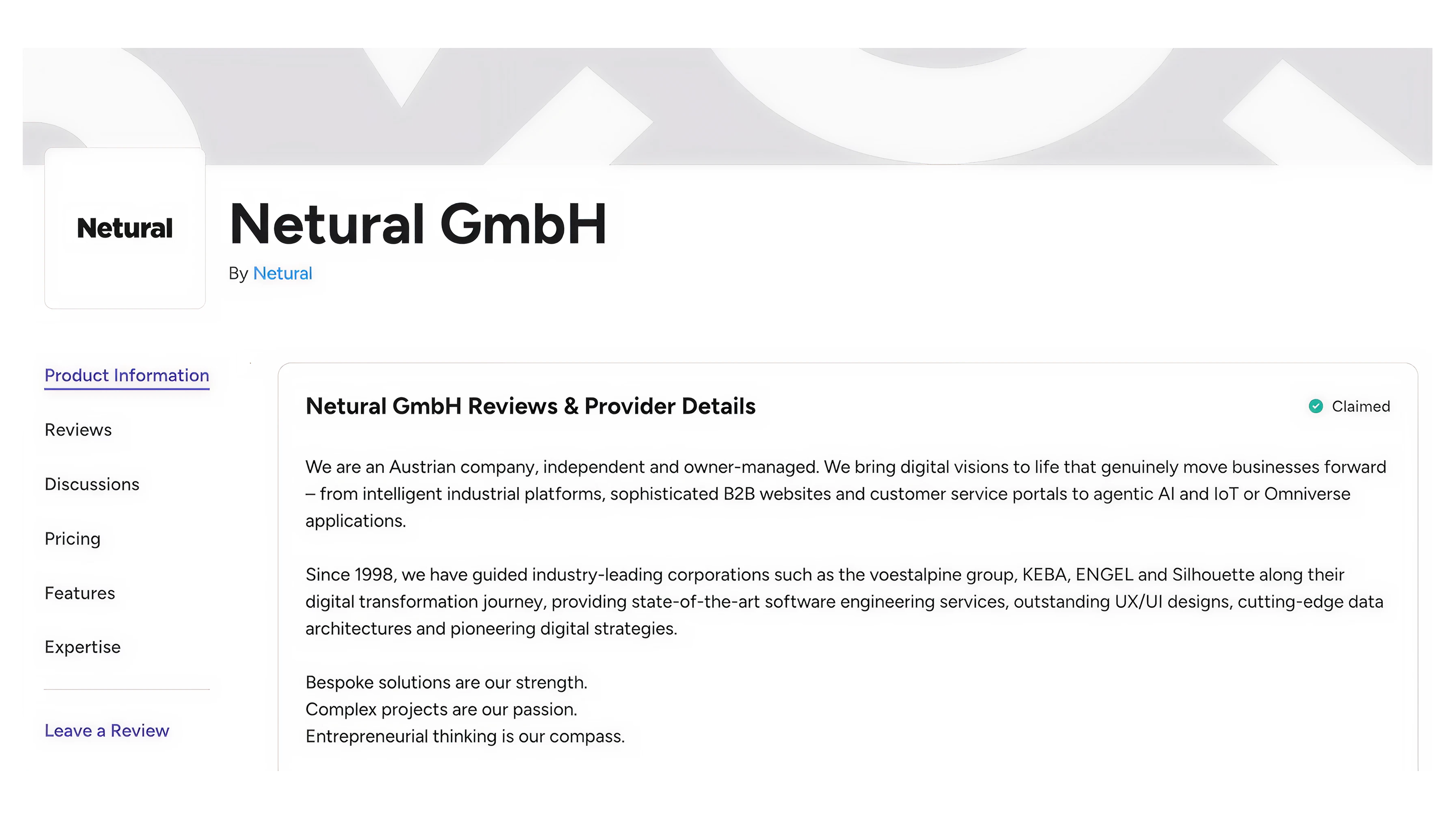 Beispiel eines Unternehmensprofils auf einer gängigen Bewertungsplattform