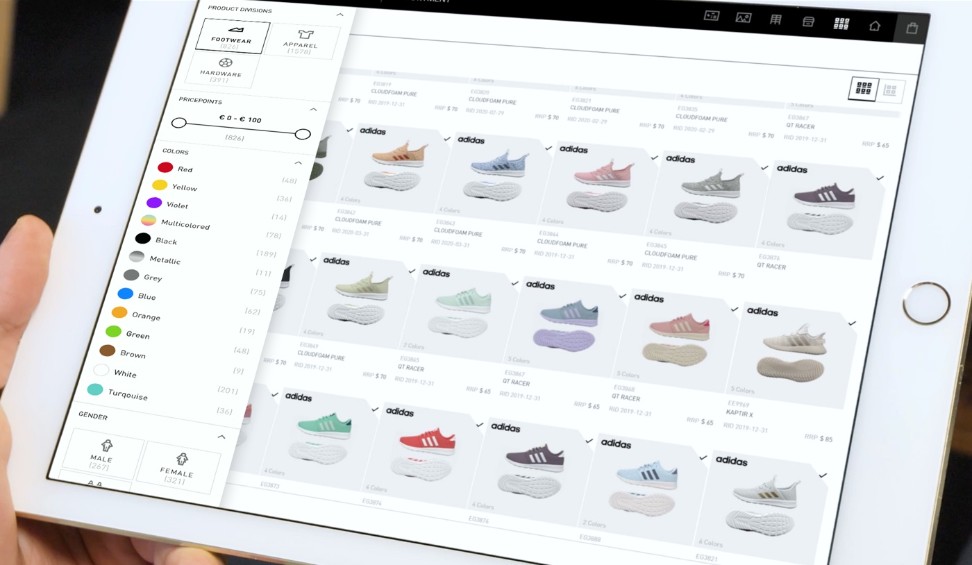 Tabletansicht der Produktübersichtsseite des Adidas Onlineshops.