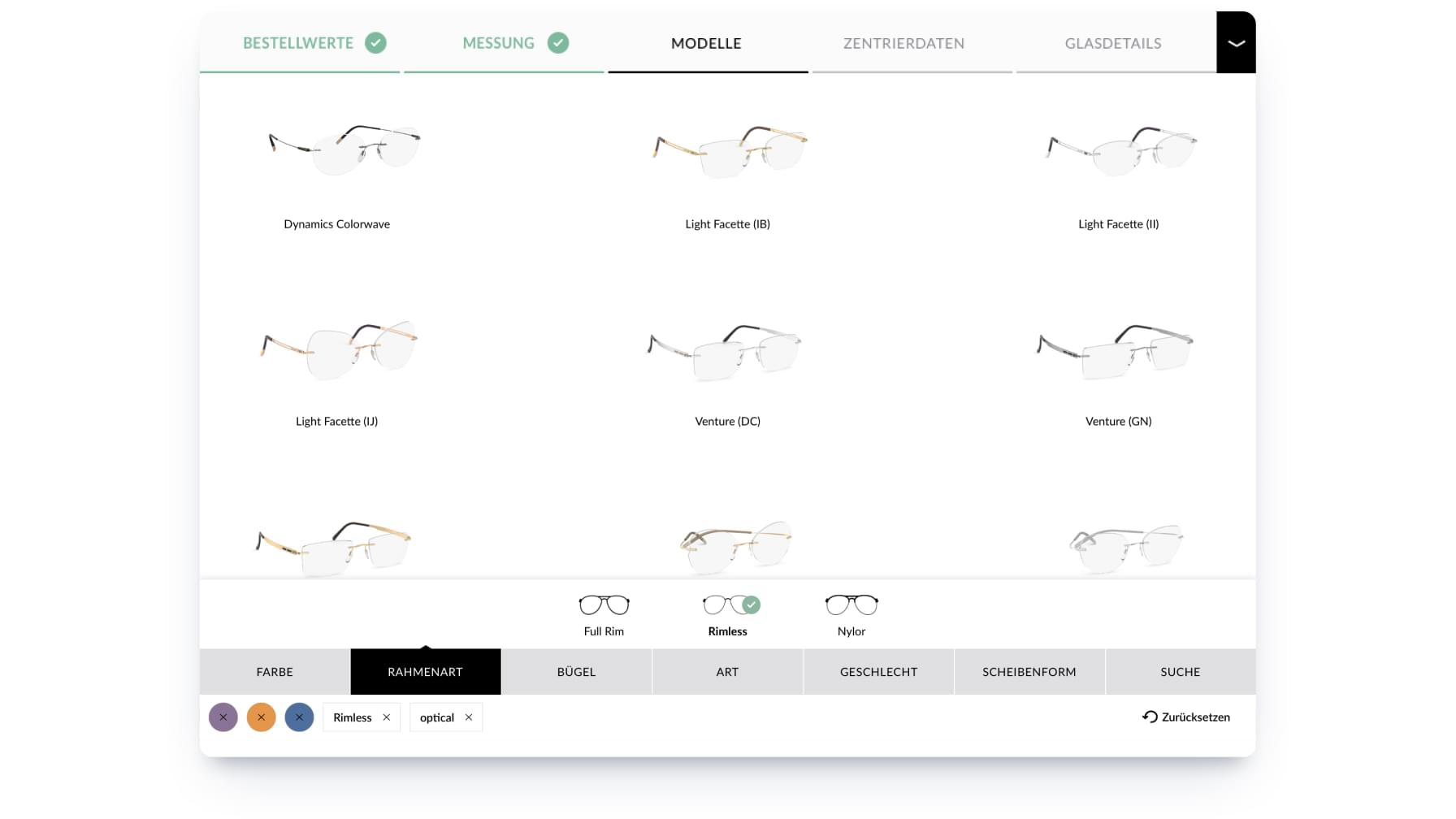 Schritt 3, "Modelle", mit einer Übersicht der verfügbaren Modelle und Filtern.