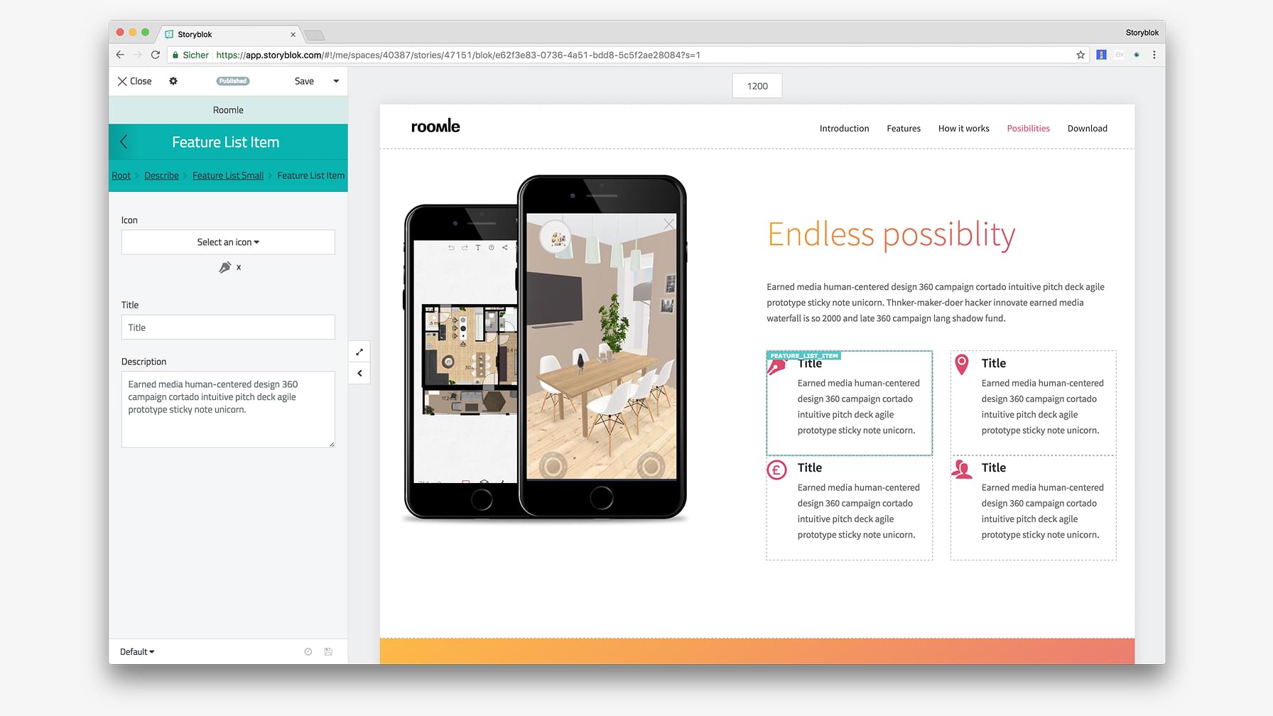 Ansicht des Storyblok-Editors.