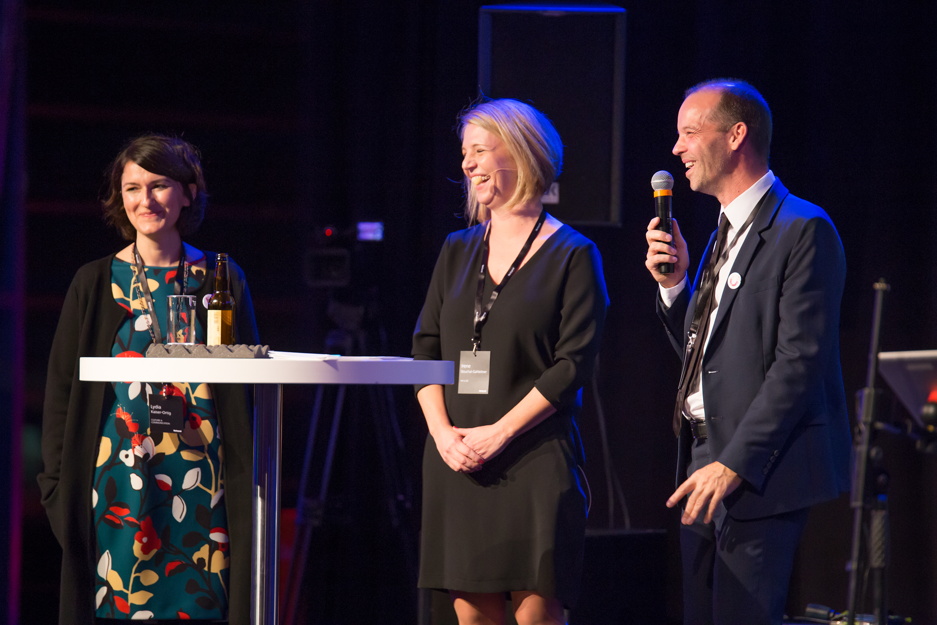 Lydia Kaiser-Ortig, Irene Bouchal-Gahleitner, and Albert Ortig on stage at the event.