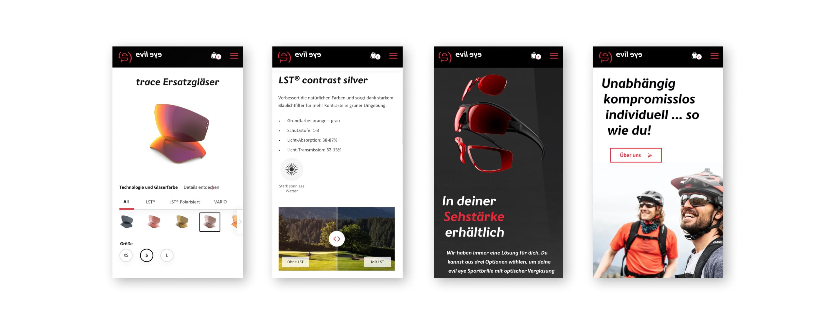 Erweiterte mobile Ansichten der Produktdetailseite mit Auswahloptionen und Informationen zum Produkt.