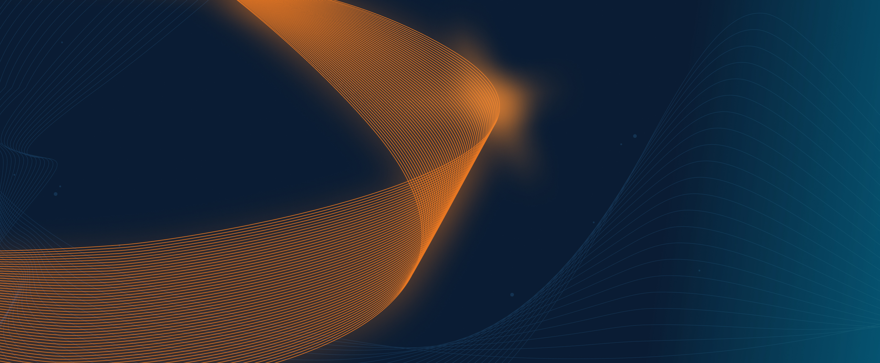 Abstrakte digitale Illustration mit einer leuchtend orangefarbenen, geschwungenen Linie auf dunkelblauem Hintergrund.