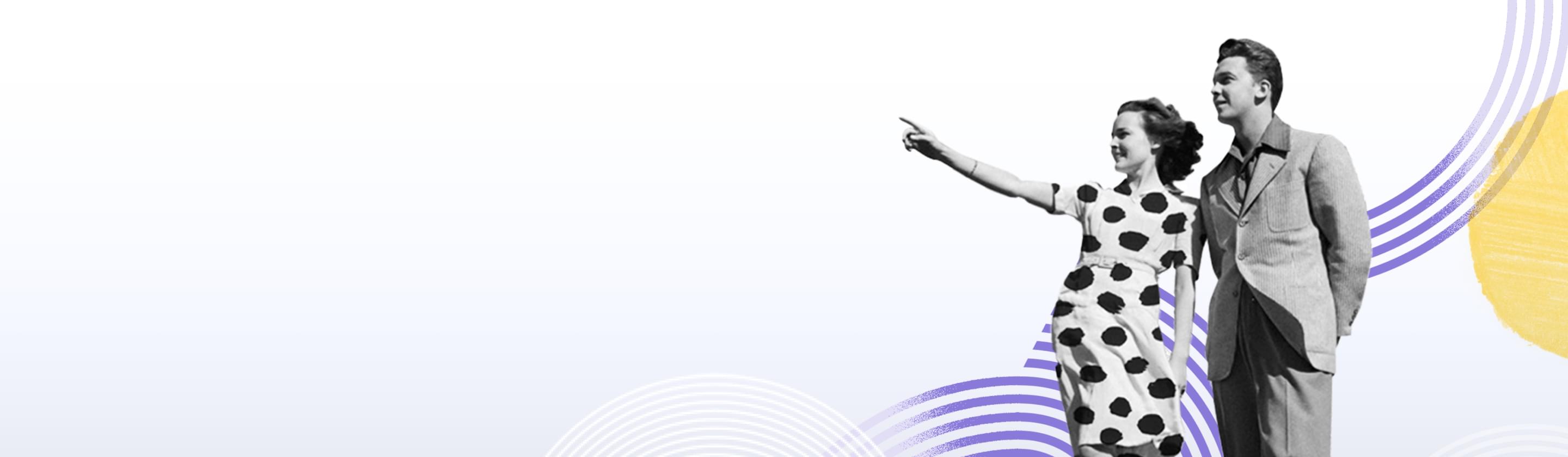 Ein Mann und eine Frau stehen zusammen, die Frau zeigt mit dem Finger in die Ferne.