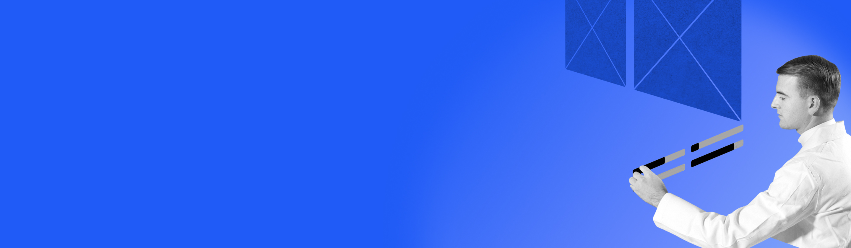 Ein Mann mit weißem Hemd schiebt einen Schieberegler.